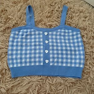 blue & white gingham crop top